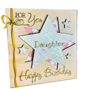 A Wooden Birthday Card - Glitter Star